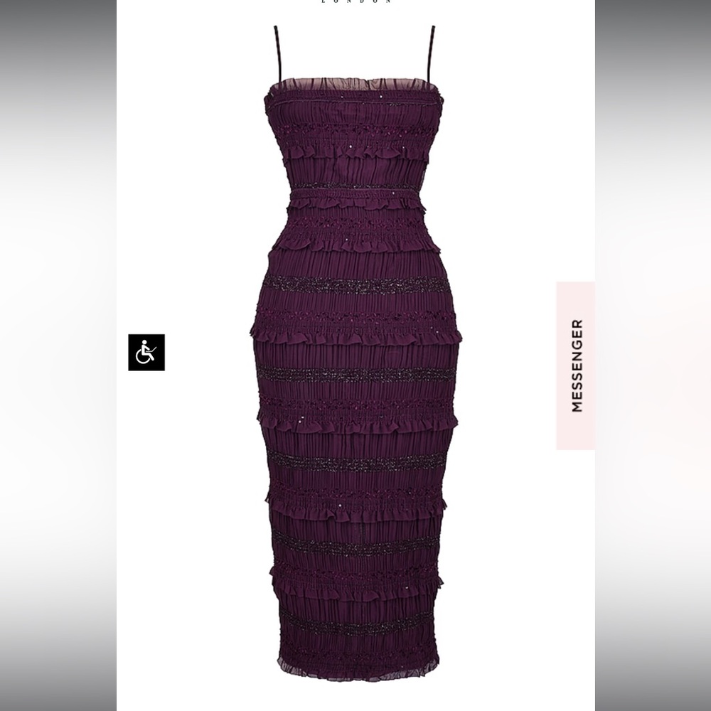 House of CB Purple Ruffle-Detail Maxi Dress